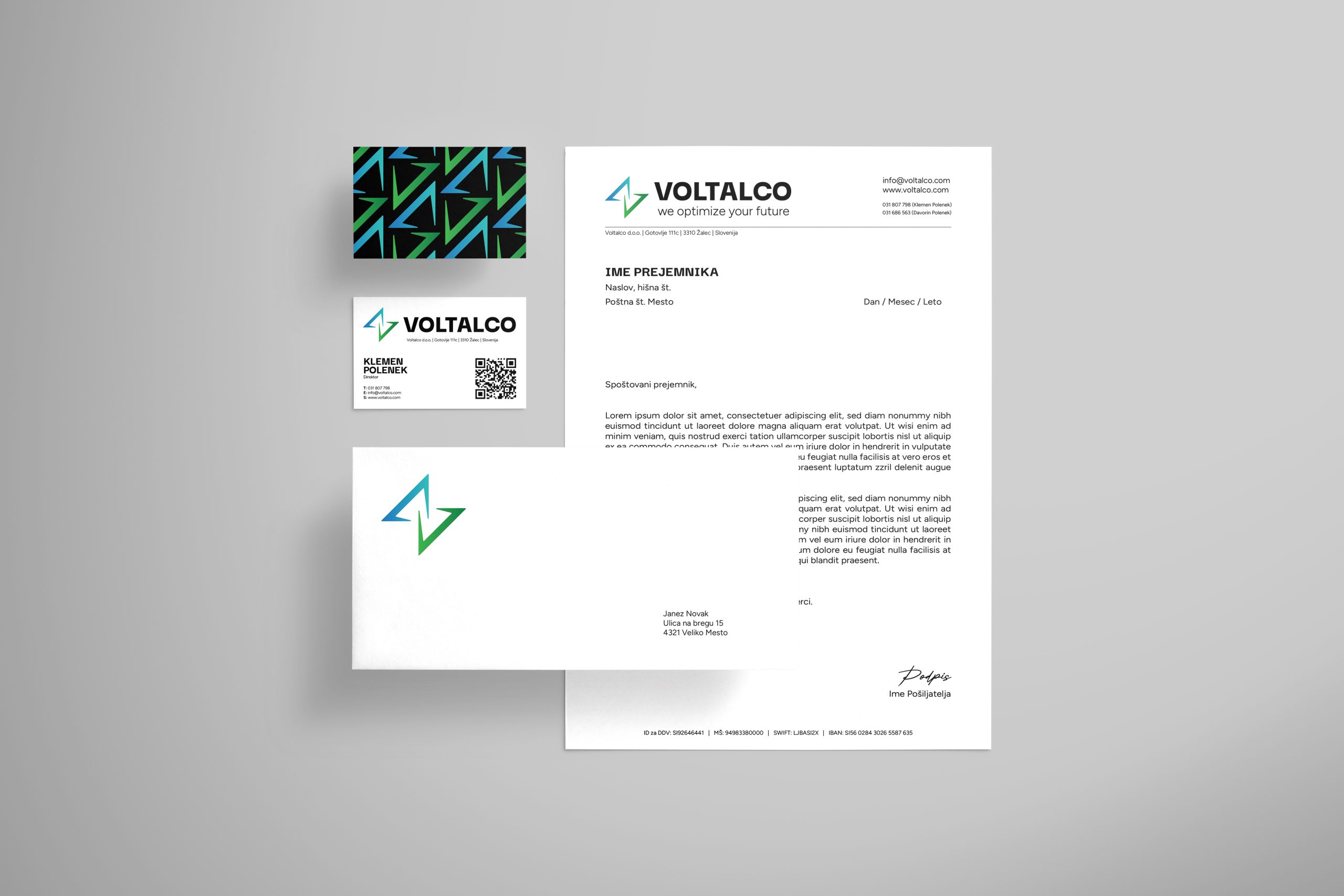 Grafično oblikovanje, znamčenje, razvoj znamke, oblikovanje poslovne dokumentacije, set tiskovin, vizitka, kuverta, dopisni list
